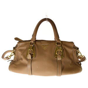 PRADA handbag shoulder bag Beige Pink Tan leather